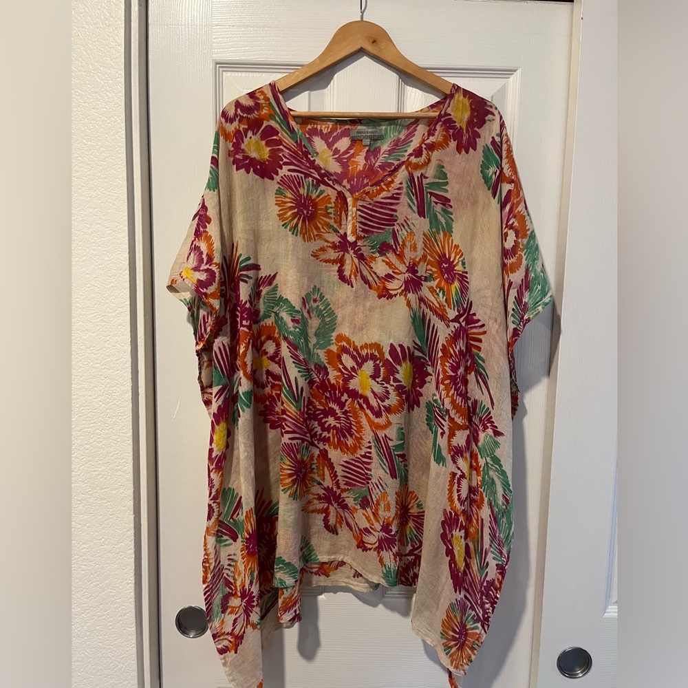 Whimsical Caftan/Cover Up. World Market. “Free Size”. Floral, multicolored.